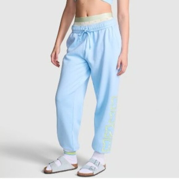VS Pink Ivy Fleece Campus Sweatpants Blue Dancer M Medium - Picture 1 of 4